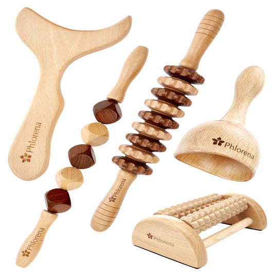 5-In-1 Wood Therapy Massage Tools Maderoterapia Kit for GUASHA THAI Massage